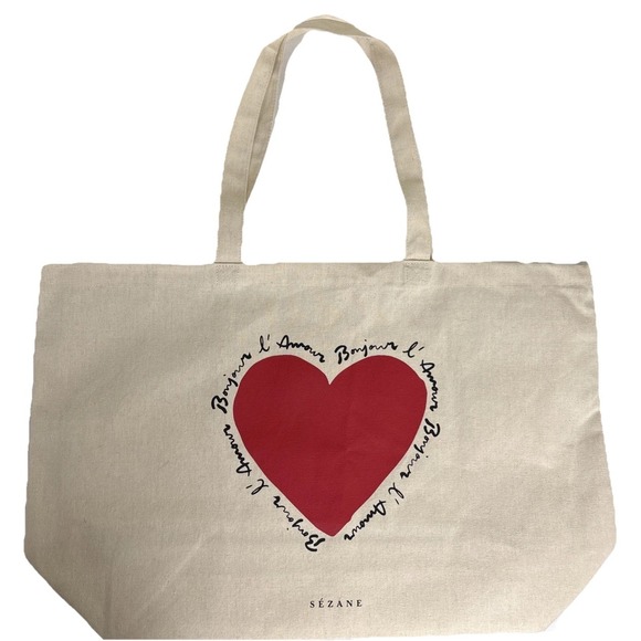 Sezane Handbags - Sezane Cotton Tote Bag Bonjour L'Amour Cream 20x13 Paris